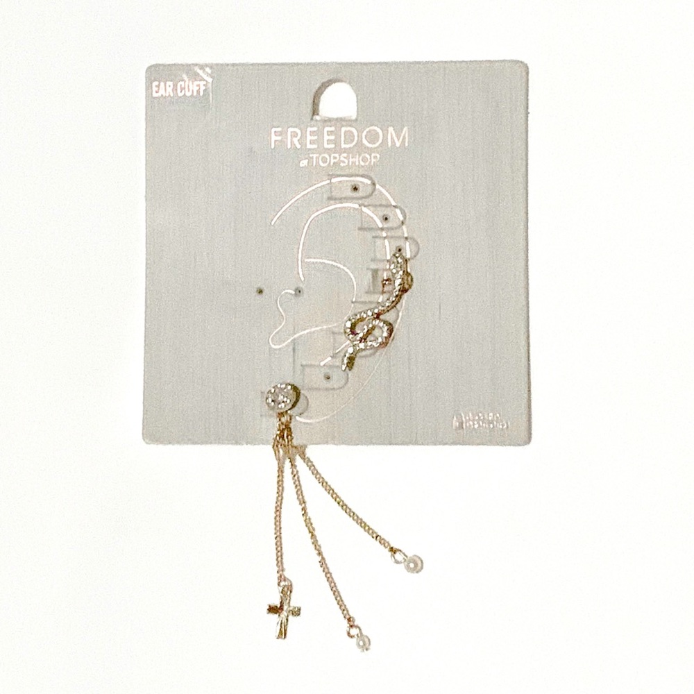 Snake Earcuff, Cross and Pearl Earring Set